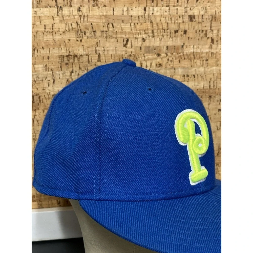 Vintage PROPER New Era Snapback HAT 9 Fifty Blue Neon Rare 100% Wool Made In USA